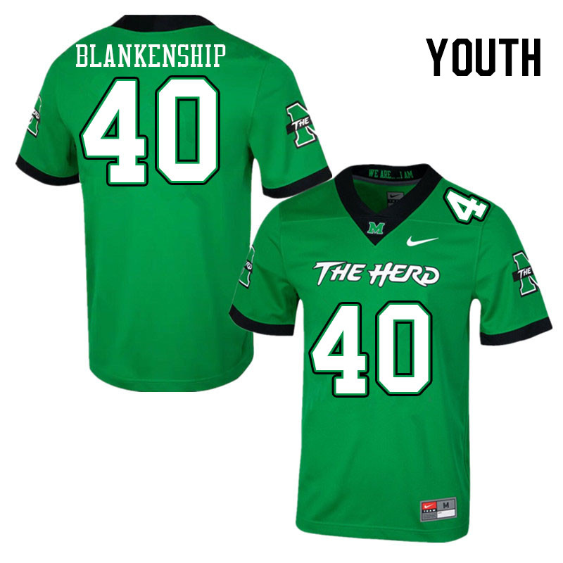 Youth #40 Beau Blankenship Marshall Thundering Herd College Football Jerseys Stitched-Green - Click Image to Close